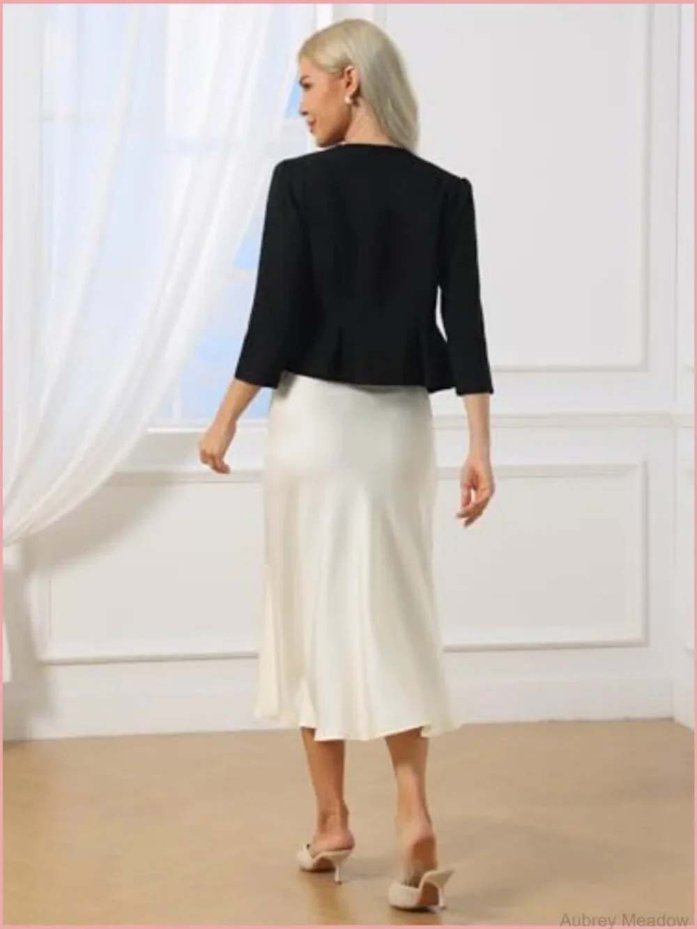 Open Front Peplum Blazer Crop Jacket 3/4 Sleeve Suit Jacket